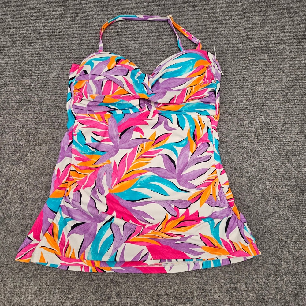 Anne Cole Tankini Top Womens Small Multicolor‎ Tropical Twist Front Swimwear NEW